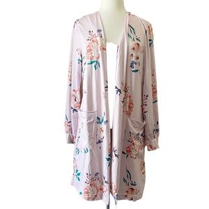 EcoWish Cardigan Kimono Pink Floral Long Sleeve Pockets Sweater Cover Up
